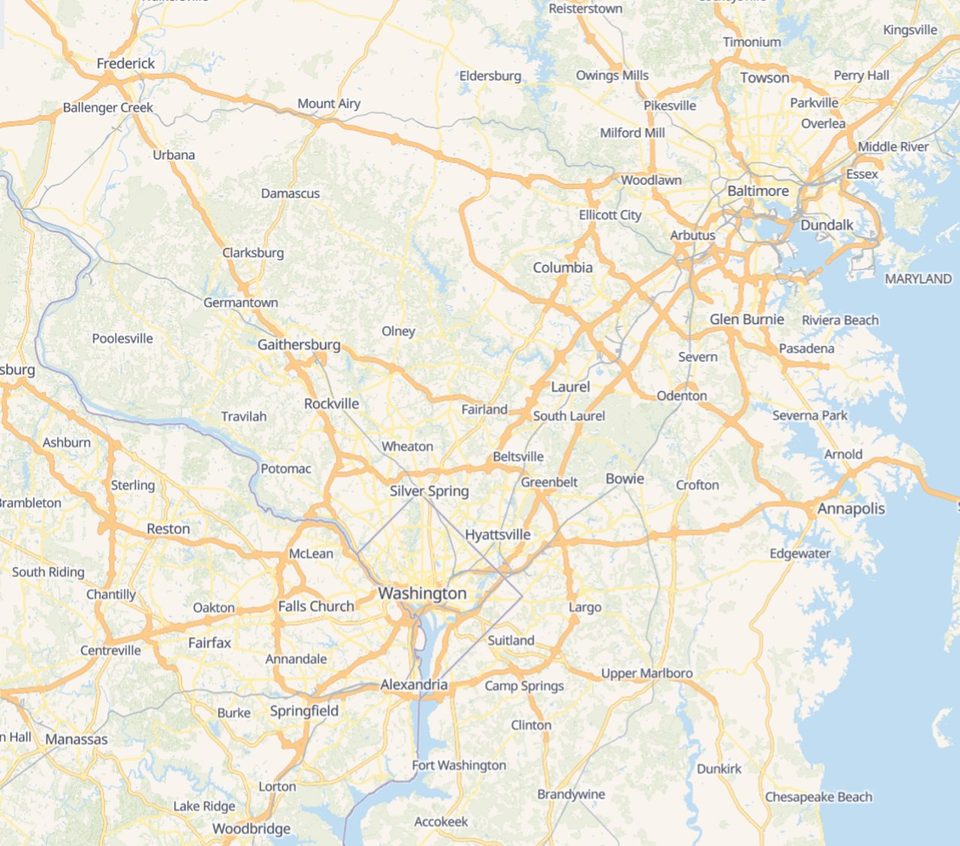 Novinway service area map showing DC, Maryland, and Northern Virginia